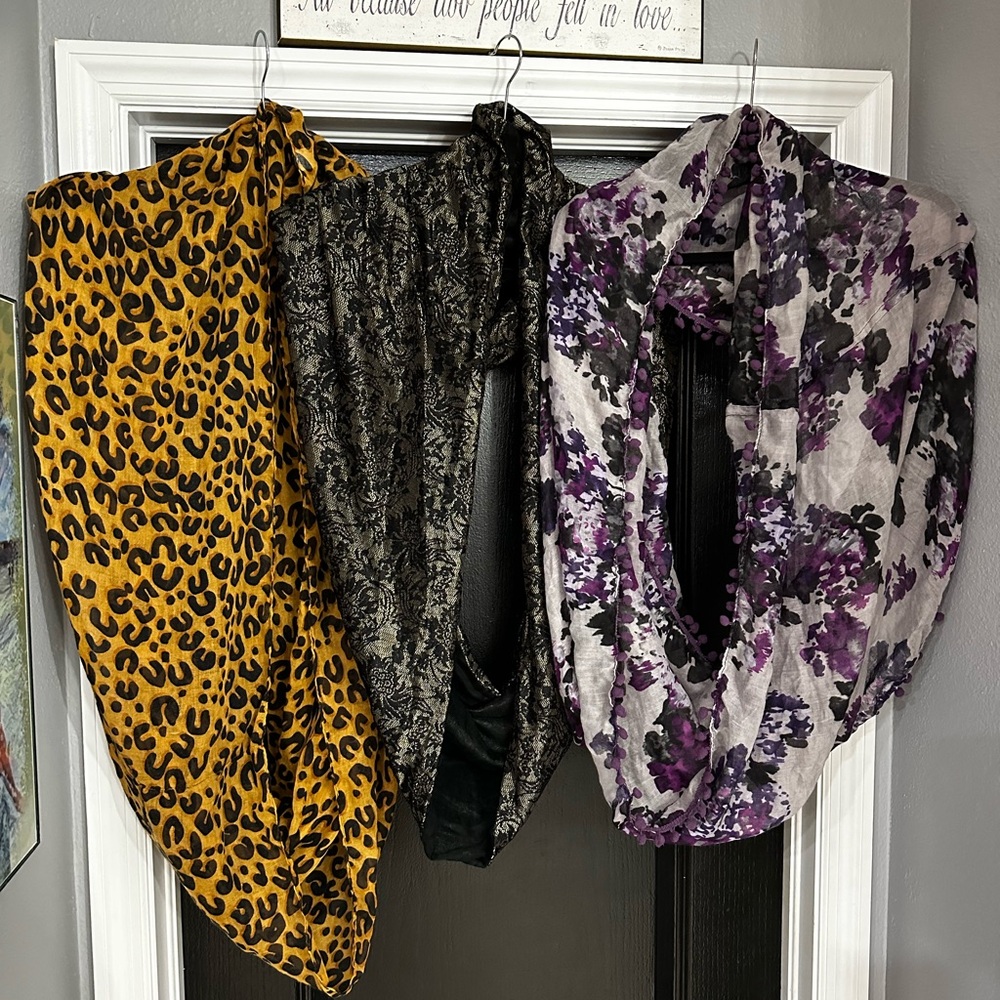Stylish Leopard, Black, and Floral Scarves Set